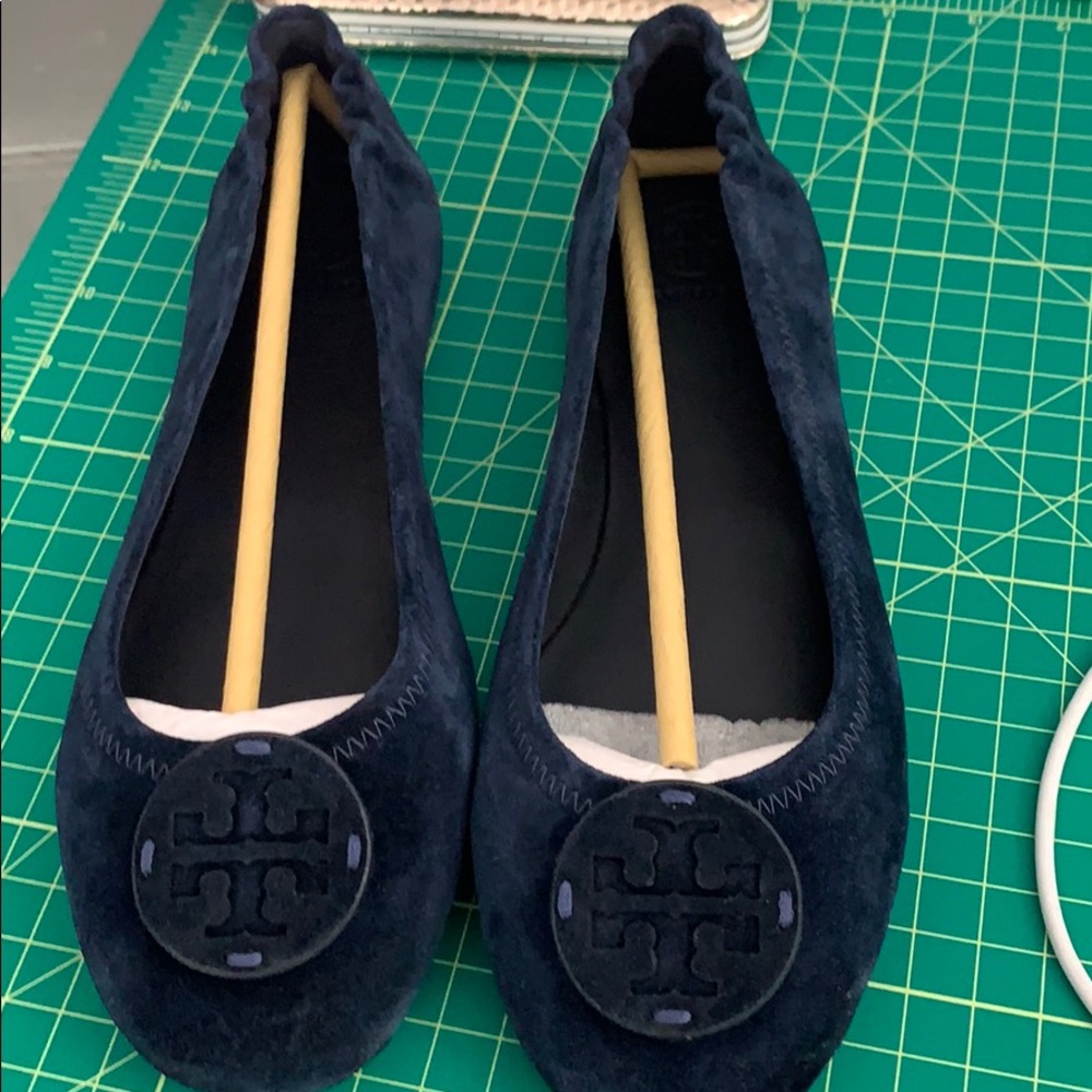 Tory Burch navy suede minnie travel flats